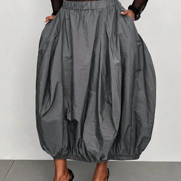 Grey Casual Women's Plus Size Minimalist Skirt - Picture 6 of 6